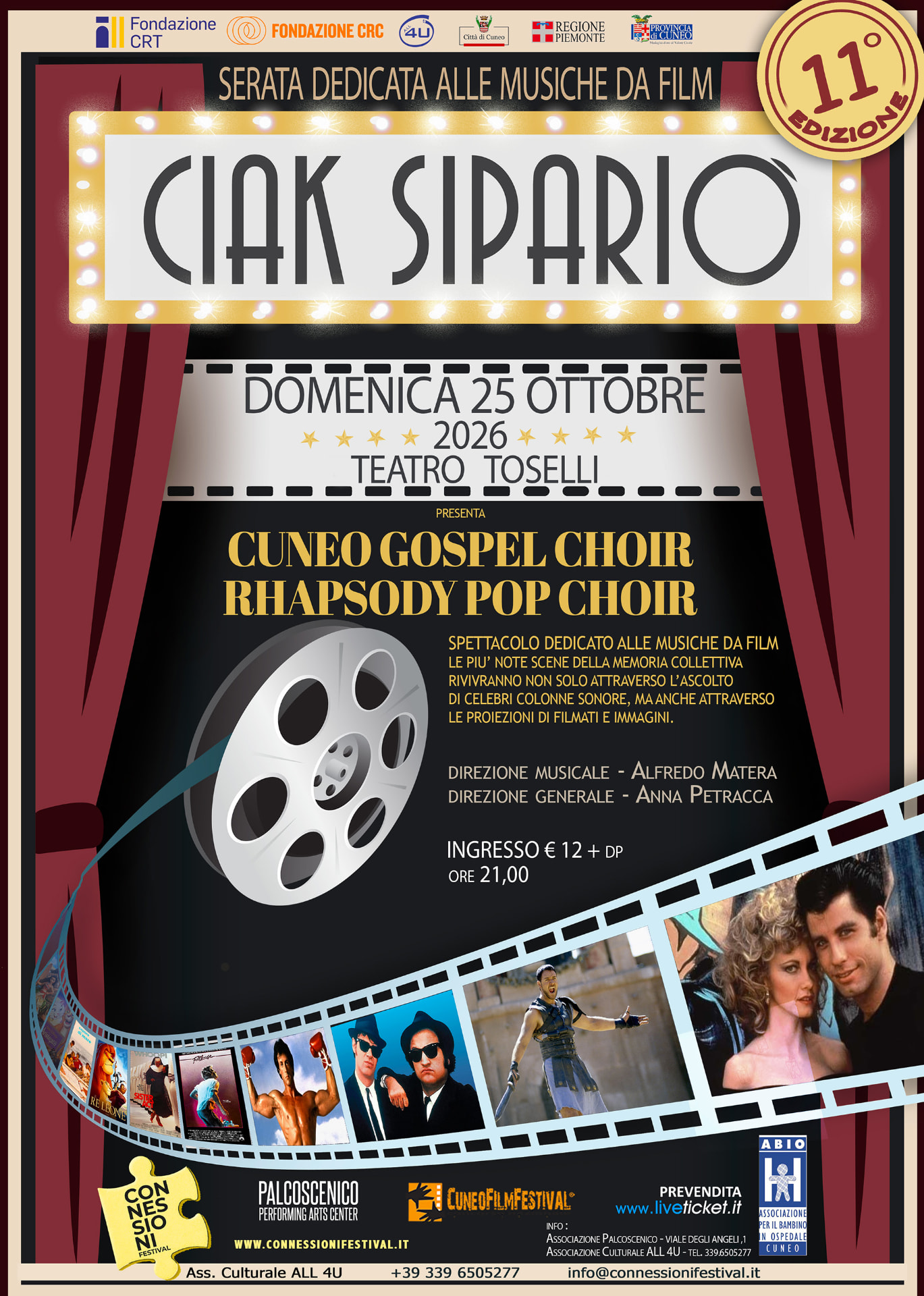 Locandina di Ciak Sipario, serata dedicata alle musiche da film al Teatro Toselli di Cuneo